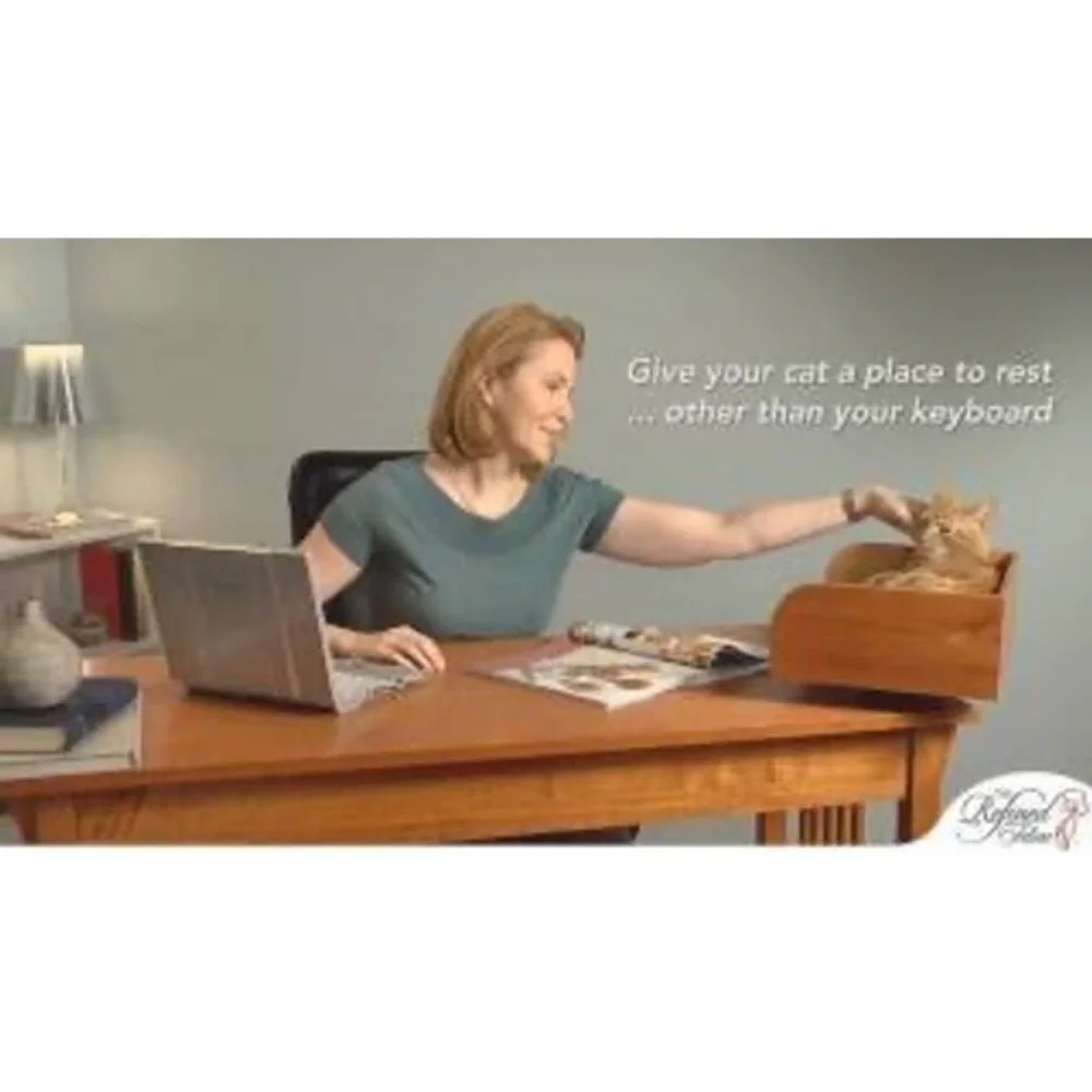 The Refined Feline Kit-In-Box Solid Wood Desk Side Cat Bed Cherry Finish